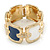 Navy Blue/ White Enamel Square, Crystal Hinged Bangle Bracelet In Gold Tone - 19cm L - view 4