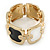 Black/ White Enamel Square, Crystal Hinged Bangle Bracelet In Gold Tone - 19cm L - view 4