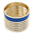 Wide Royal Blue/ White Enamel Stripy Hinged Bangle In Gold Plating - 19cm L - view 7