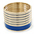 Wide Royal Blue/ White Enamel Stripy Hinged Bangle In Gold Plating - 19cm L - view 8