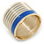 Wide Royal Blue/ White Enamel Stripy Hinged Bangle In Gold Plating - 19cm L - view 6