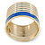 Wide Royal Blue/ White Enamel Stripy Hinged Bangle In Gold Plating - 19cm L - view 9