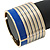 Wide Royal Blue/ White Enamel Stripy Hinged Bangle In Gold Plating - 19cm L - view 2