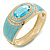 Aqua Blue Enamel Crystal Hinged Bangle Bracelet In Gold Plating - 18cm L
