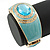Aqua Blue Enamel Crystal Hinged Bangle Bracelet In Gold Plating - 18cm L - view 5