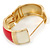 Chunky Cream/ Raspberry Enamel Hinged Bangle Bracelet In Gold Tone - 19cm L - view 4