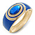 Royal Blue Enamel Crystal Hinged Bangle Bracelet In Gold Plating - 18cm L