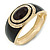 Black Enamel Crystal Hinged Bangle Bracelet In Gold Plating - 18cm L
