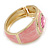 Dusty Pink Enamel Crystal Hinged Bangle Bracelet In Gold Plating - 18cm L - view 6