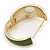 Olive Green Enamel Crystal Hinged Bangle Bracelet In Gold Plating - 18cm L - view 2