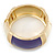 Chunky Cream/ Purple Enamel Hinged Bangle Bracelet In Gold Tone - 19cm L - view 7