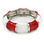 Red/ White Enamel Segmental Hinged Bangle Bracelet In Rhodium Plating - 19cm L - view 5