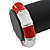 Red/ White Enamel Segmental Hinged Bangle Bracelet In Rhodium Plating - 19cm L - view 2