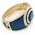 Navy Blue Enamel Crystal Hinged Bangle Bracelet In Gold Plating - 18cm L - view 4