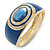 Navy Blue Enamel Crystal Hinged Bangle Bracelet In Gold Plating - 18cm L - view 9
