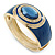 Navy Blue Enamel Crystal Hinged Bangle Bracelet In Gold Plating - 18cm L
