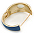 Navy Blue Enamel Crystal Hinged Bangle Bracelet In Gold Plating - 18cm L - view 2