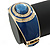 Navy Blue Enamel Crystal Hinged Bangle Bracelet In Gold Plating - 18cm L - view 8