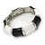 Black/ White Enamel Segmental Hinged Bangle Bracelet In Rhodium Plating - 19cm L - view 5