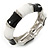 Black/ White Enamel Segmental Hinged Bangle Bracelet In Rhodium Plating - 19cm L