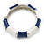 Navy Blue/ White Enamel Segmental Hinged Bangle Bracelet In Rhodium Plating - 19cm L - view 6