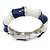 Navy Blue/ White Enamel Segmental Hinged Bangle Bracelet In Rhodium Plating - 19cm L - view 5