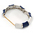 Navy Blue/ White Enamel Segmental Hinged Bangle Bracelet In Rhodium Plating - 19cm L - view 3