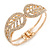 Gold Plated Clear Crystal Leaf Hinged Bangle Bracelet -  up to 19cm L - view 9