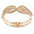 Gold Plated Clear Crystal Leaf Hinged Bangle Bracelet -  up to 19cm L - view 4