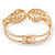 Gold Plated Clear Crystal Leaf Hinged Bangle Bracelet -  up to 19cm L - view 6