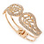 Gold Plated Clear Crystal Leaf Hinged Bangle Bracelet -  up to 19cm L - view 3