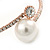 Rose Gold Tone Clear Crystal, Pearl Thin Flex Bracelet - 17cm L/ Adjustable - view 3