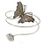 Vintage Inspired Hammered Butterfly & Flower Upper Arm, Armlet Bracelet In Silver Tone - 27cm Length
