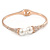 Delicate Crystal Simulated Glass Pearl Bead Hinged Bangle Bracelet In Rose Gold Tone - 18cm L - view 6