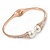 Delicate Crystal Simulated Glass Pearl Bead Hinged Bangle Bracelet In Rose Gold Tone - 18cm L - view 3