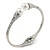 Delicate Crystal Simulated Glass Pearl Bead Hinged Bangle Bracelet In Rhodium Plating - 18cm L - view 4