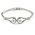 Elegant Double Loop Glass Pearl, Clear Crystal Bangle Bracelet In Rhodium Plated Metal - 17cm L (For Smaller Hands)