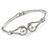 Elegant Double Loop Glass Pearl, Clear Crystal Bangle Bracelet In Rhodium Plated Metal - 17cm L (For Smaller Hands) - view 5
