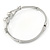 Elegant Double Loop Glass Pearl, Clear Crystal Bangle Bracelet In Rhodium Plated Metal - 17cm L (For Smaller Hands) - view 6