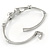 Elegant Double Loop Glass Pearl, Clear Crystal Bangle Bracelet In Rhodium Plated Metal - 17cm L (For Smaller Hands) - view 4