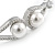 Elegant Double Loop Glass Pearl, Clear Crystal Bangle Bracelet In Rhodium Plated Metal - 17cm L (For Smaller Hands) - view 3