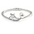 Elegant Clear Crystal, Cz Star, Glass Pearl Bangle Bracelet In Rhodium Plating - 18cm L - view 4