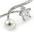 Elegant Clear Crystal, Cz Star, Glass Pearl Bangle Bracelet In Rhodium Plating - 18cm L - view 3