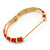 Fire Red/ Carrot Enamel Hinged Bangle Bracelet In Gold Plating - 19cm L - view 4