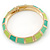 Salad/ Lime/ Azure Green Enamel Hinged Bangle Bracelet In Gold Plating - 19cm L - view 6