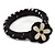Black/ White Polka Dot Fabric Bangle with Croshet/ Leather Flower - 17cm L - view 4