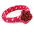 Deep Pink/ White Polka Dot Fabric Bangle with Crochet/ Leather Flower - 17cm L - view 4