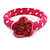 Deep Pink/ White Polka Dot Fabric Bangle with Crochet/ Leather Flower - 17cm L - view 5