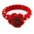 Red/ White Polka Dot Fabric Bangle with Crochet/ Leather Flower - 17cm L - view 2