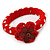 Red/ White Polka Dot Fabric Bangle with Crochet/ Leather Flower - 17cm L - view 4
